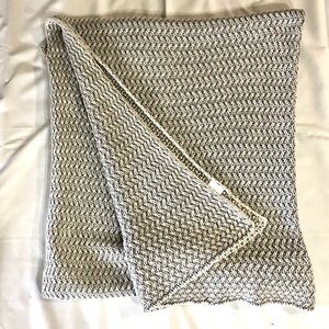 West Elm Cozy Knit Blanket Throw in Soft Blue and White